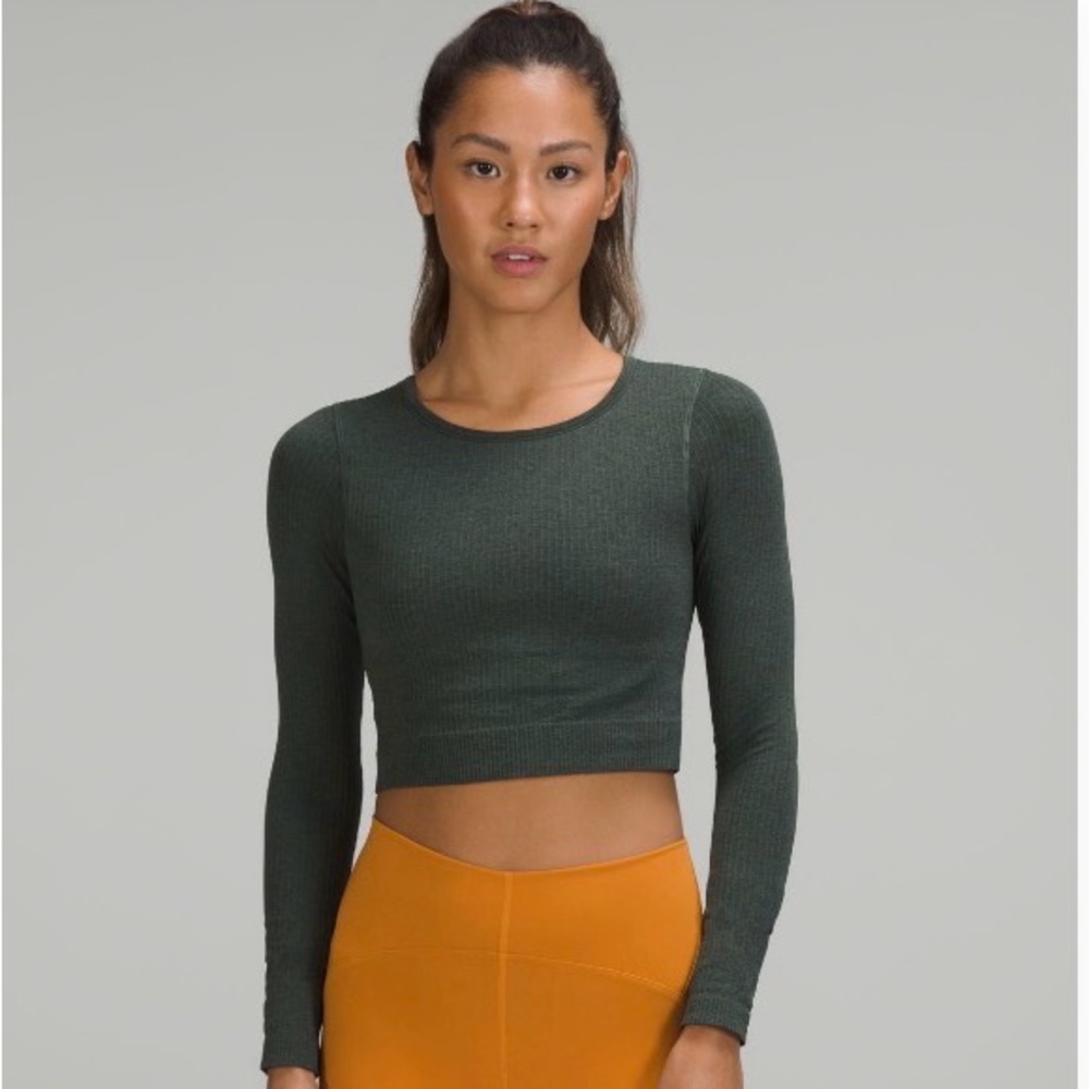 Lululemon Ebb to Street Cropped Long Sleeve in Smoked Spruce